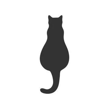 Silhouette of a cat sitting with its back isolated on a white background Illustrazione stock