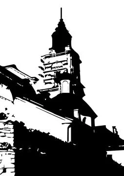 Silhouette of the catholic cathedral Vector illustration Stock Illustration
