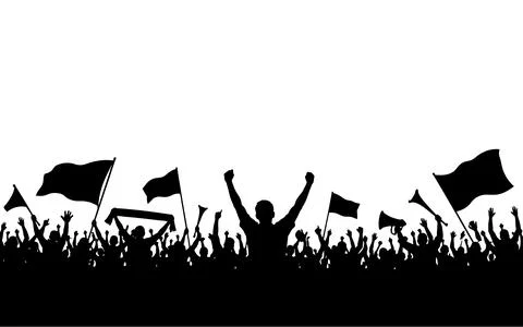 Silhouette of a cheering crowd with flags Stock Illustration