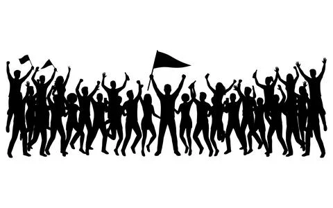 Silhouette of a cheering crowd with flags Stock Illustration