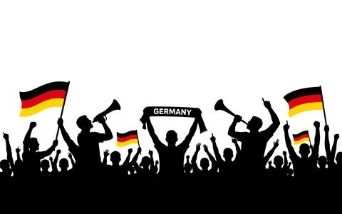 Silhouette of cheering crowd with german flags and banners Stock Illustration
