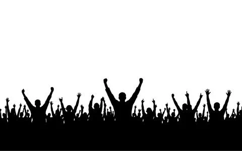 Silhouette of a cheering crowd with raised hands Stock Illustration