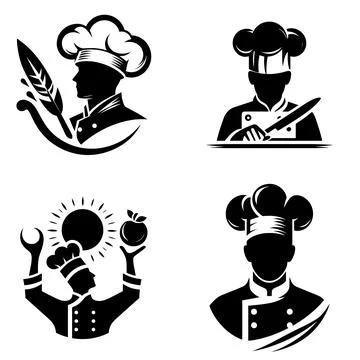 Silhouette of a chef in a chef's hat and uniform. Stock Illustration