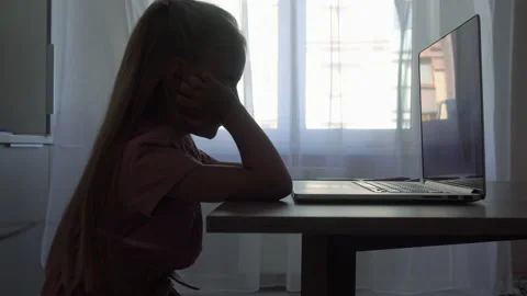 Silhouette child and computer 動画素材 147244750