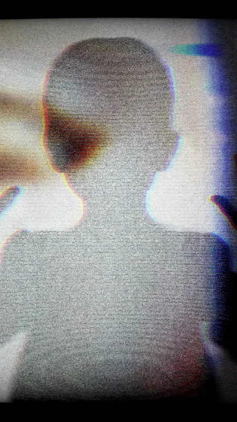 Silhouette of Child Behind Screen With White Mask Creates Mystery And Fear .. Stock Footage 329512967