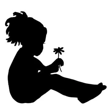 Silhouette of a child with chamomile Stock Illustration
