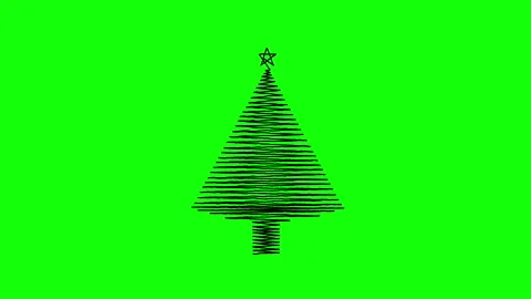 Silhouette of Christmas tree line drawing animation on green background. Stock Footage 335667603
