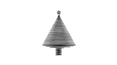 Silhouette of Christmas tree line drawing animation on white background. Stock Footage 335667607