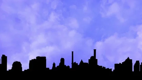 Silhouette of a city with background clouds - Time lapse 3D animation Stock Footage 121611684