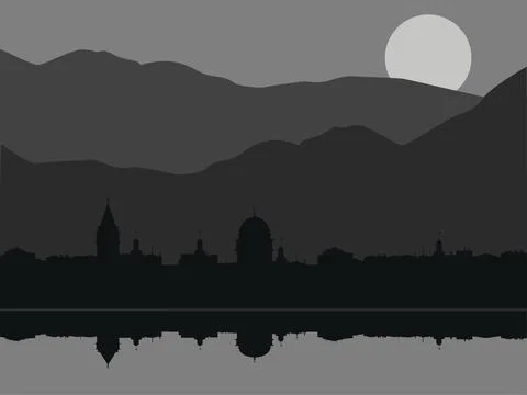 Silhouette of city on background of mountains vector illustration Illustrazione stock