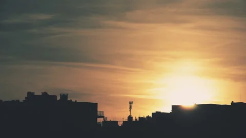 Silhouette of the city at sunset Stock Footage 218207673