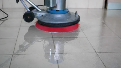 Silhouette cleaning floor with machine. 4K UHD Stock Footage 87496002