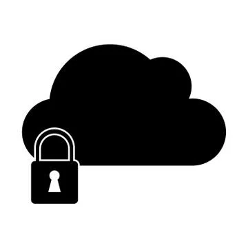 Silhouette cloud data security system technology Stock Illustration