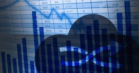 Silhouette of cloud icon against statistical data processing on blue background Stock Illustration