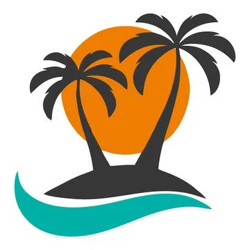 Silhouette of a coconut tree with an orange sun background Stock Illustration