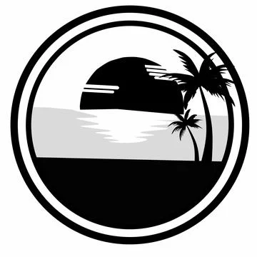 Silhouette of a coconut tree in a sunset view Stock Illustration