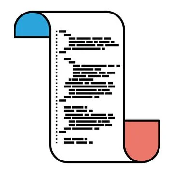 Silhouette color sections of continuously sheet with printed source code in Illustrazione stock