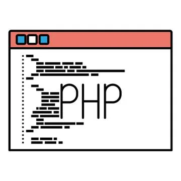 Silhouette color sections of programming window with script code php Stock Illustration