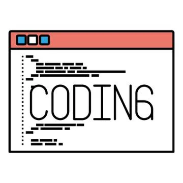 Silhouette color sections of programming window with script of coding Stock Illustration