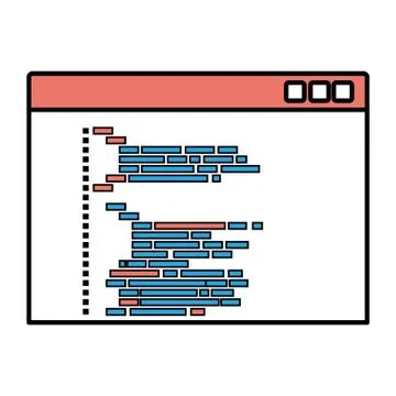 Silhouette color sections of programming window with script code 스톡 일러스트
