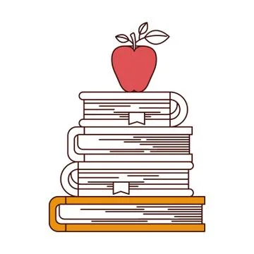 Silhouette color sections of stack of books with apple fruit Stock Illustration