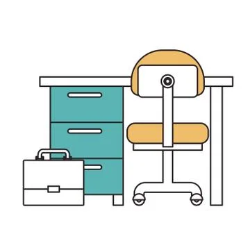 Silhouette color sections of work place office interior and portfolio Illustrazione stock