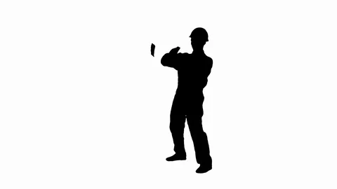 Silhouette Comic builder in a hard hat throwing euro money in the air. Stock-Footage 114669802