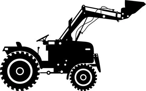 Silhouette of Compact Skid Steer Loader with Bucket and Wheels Icon in Flat.. Illustrazione stock