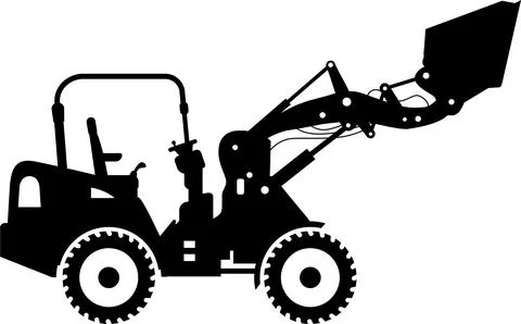 Silhouette of Compact Skid Steer Loader with Bucket and Wheels Icon in Flat.. Stock-Illustration