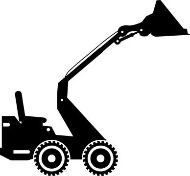 Silhouette of Compact Skid Steer Loader with Bucket and Wheels Icon in Flat.. Illustrazione stock