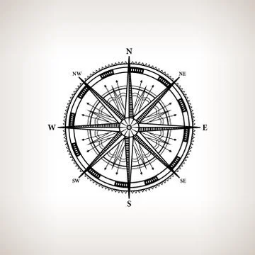 Silhouette compass rose on a light background 스톡 일러스트