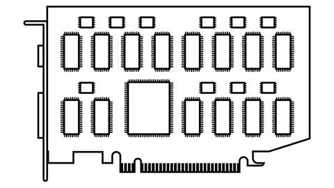 Silhouette of computer board for pc with chipsets isolated on white Stock Illustration