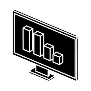 Silhouette of computer desktop with infographic isolated icon Stock Illustration