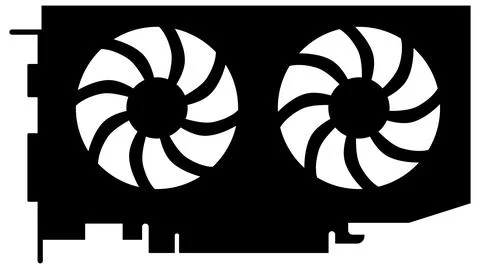 Silhouette of computer graphics card for pc with two fans isolated on white. Stock Illustration