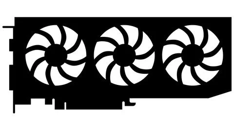 Silhouette of computer graphics card for pc with three fans isolated on white Stock Illustration