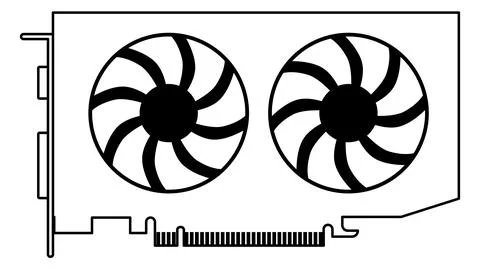 Silhouette of computer graphics card for pc with two fans isolated on white. Stock-Illustration