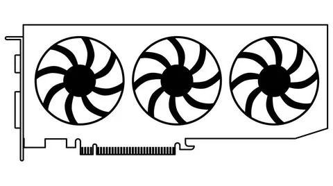 Silhouette of computer graphics card for pc with three fans isolated on wh... Stock Photos