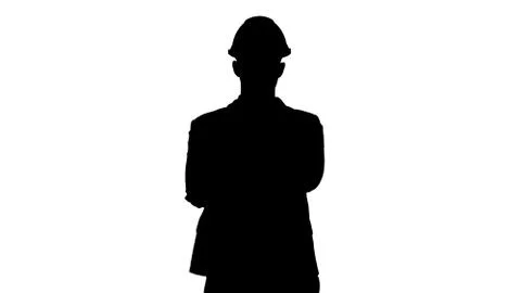 Silhouette Confident construction engineer architect young man in helmet with Stock-Illustration