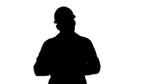 Silhouette Confident Engineer Man Talking Camera. イラスト素材
