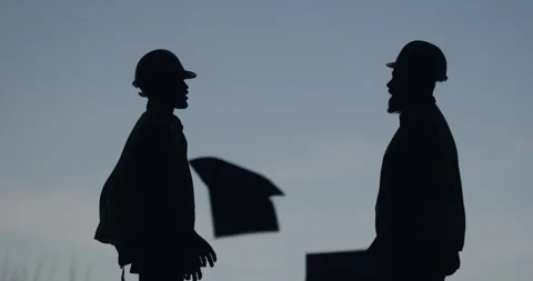 Silhouette, construction and men with anger, stress and fighting with argument Stock Footage 262196450
