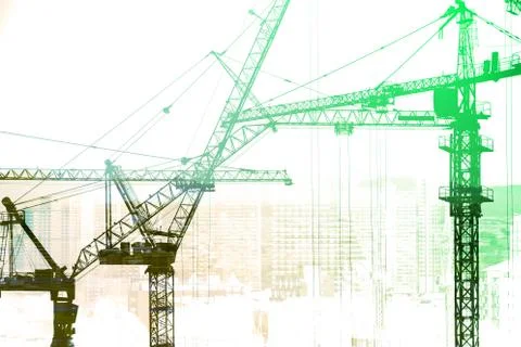 Silhouette construction crane composition Stock Photos