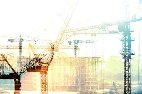 Silhouette construction crane composition Stock Photos