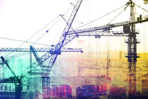 Silhouette construction crane composition Stock Photos