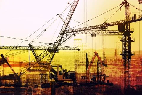 Silhouette construction crane composition Stock Photos