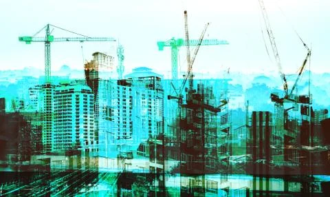 Silhouette construction crane composition 写真素材