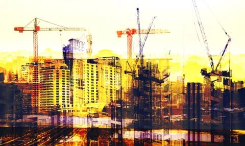 Silhouette construction crane composition Stock Photos