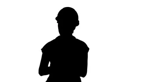 Silhouette Construction female worket explaining her ideas to camera. Illustrazione stock