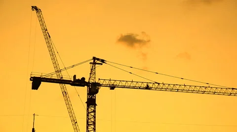 Silhouette of construction site in sunset sky. Stock Footage 47735820