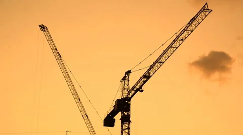 Silhouette of construction site in sunset sky. Stock Footage 47736025