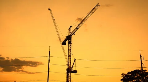 Silhouette of construction site in sunset sky. Stock Footage 47736436